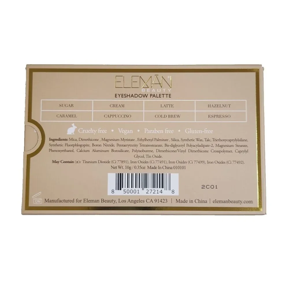 Eleman Beauty Tru Nude Eyeshadow Palette 8 Warm Neutral Coffee Shades NIB